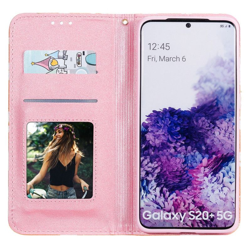 Folio-hoesje Samsung Galaxy S20 Plus / S20 Plus 5G Oranje Roze Madeliefjes