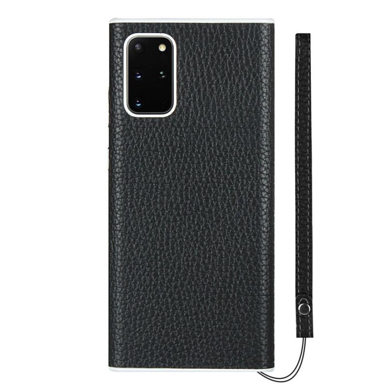 Hoesje voor Samsung Galaxy S20 Plus / S20 Plus 5G Grijs Zwart Echt Lychee Leer Met Riem