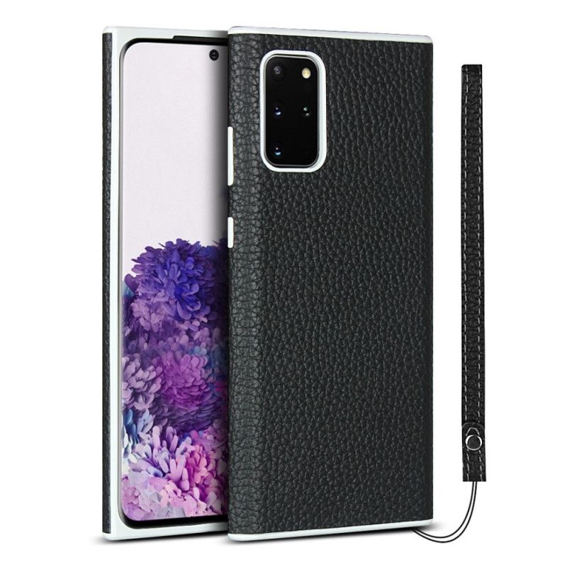 Hoesje voor Samsung Galaxy S20 Plus / S20 Plus 5G Grijs Zwart Echt Lychee Leer Met Riem