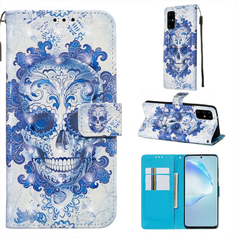 Leren Hoesje Samsung Galaxy S20 Plus / S20 Plus 5G Blauwe Schedel