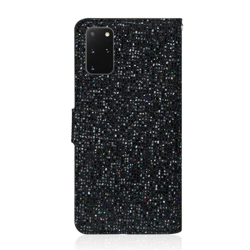 Leren Hoesje Samsung Galaxy S20 Plus / S20 Plus 5G Donkerblauw Zwart Telefoonhoesje Ontwerp Met Glitter