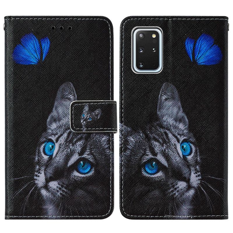 Leren Hoesje Samsung Galaxy S20 Plus / S20 Plus 5G Kat En Blauwe Vlinder