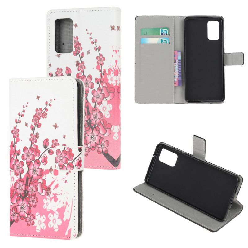 Leren Hoesje Samsung Galaxy S20 Plus / S20 Plus 5G Roze Magenta Tropische Bloemen