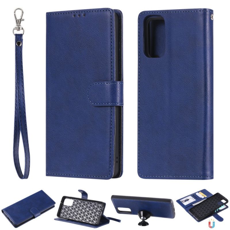 Leren Hoesje voor Samsung Galaxy S20 Plus / S20 Plus 5G Donkerblauw Zwart Afneembare Schaal En Riem