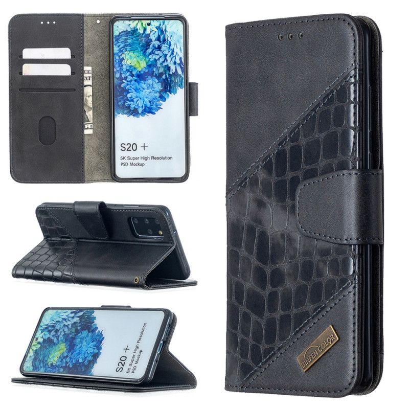 Leren Hoesje voor Samsung Galaxy S20 Plus / S20 Plus 5G Grijs Zwart Klassiek Krokodillenleereffect