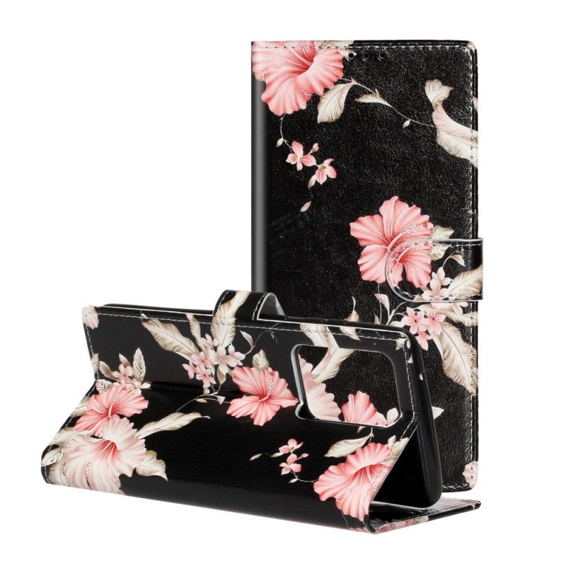 Leren Hoesje voor Samsung Galaxy S20 Plus / S20 Plus 5G Lichtblauw Zwart Design Bloemen