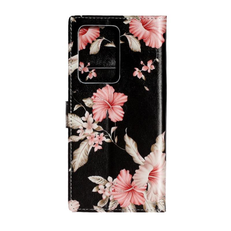 Leren Hoesje voor Samsung Galaxy S20 Plus / S20 Plus 5G Lichtblauw Zwart Design Bloemen