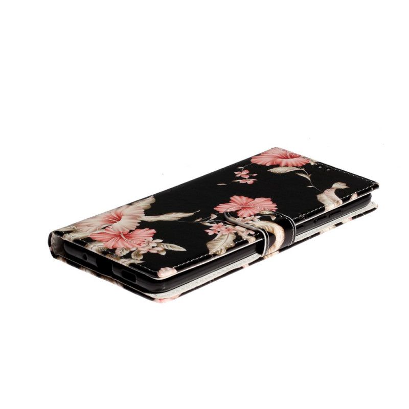 Leren Hoesje voor Samsung Galaxy S20 Plus / S20 Plus 5G Lichtblauw Zwart Design Bloemen