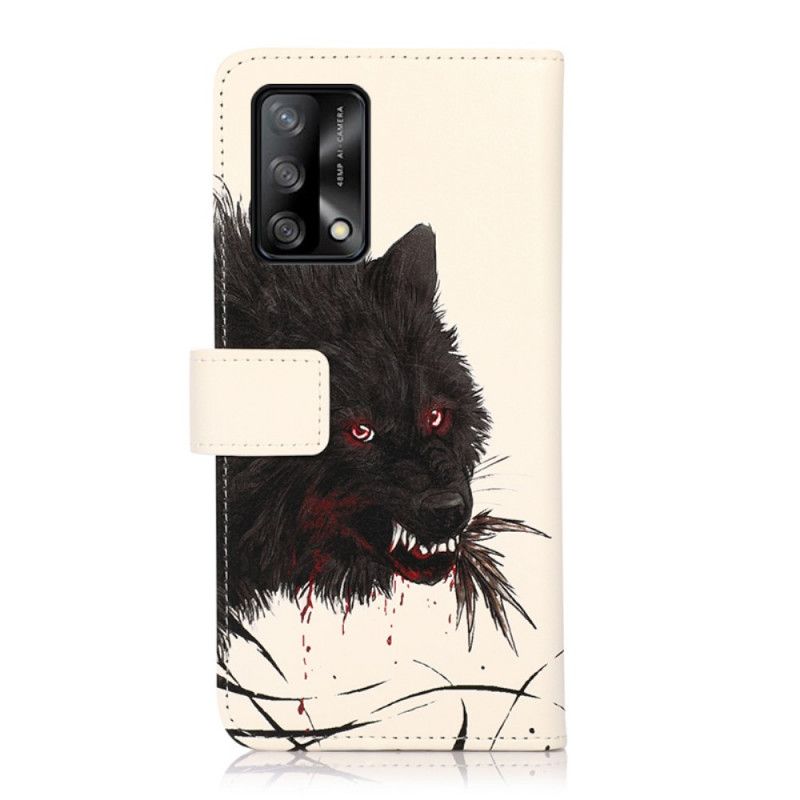 Leren Hoesje Oppo A74 4g Hongerige Wolf Bescherming Hoesje