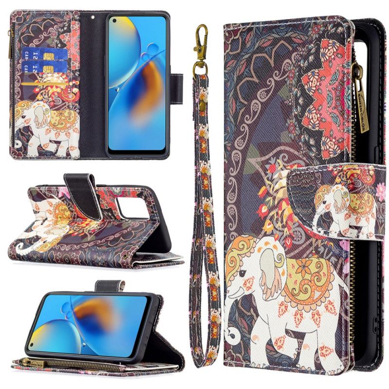 Leren Hoesje Voor Oppo A74 4g Olifant Zak Met Rits