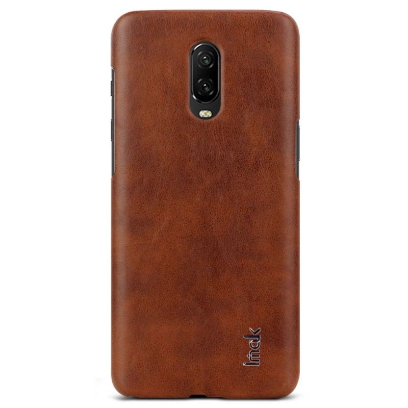 Case Hoesje OnePlus 6T Koffie Zwart Telefoonhoesje Imak Ruiyi Serie Leereffect