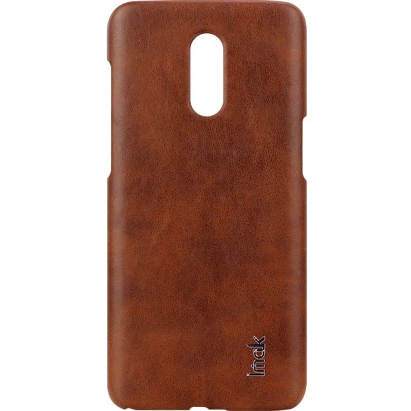 Case Hoesje OnePlus 6T Koffie Zwart Telefoonhoesje Imak Ruiyi Serie Leereffect