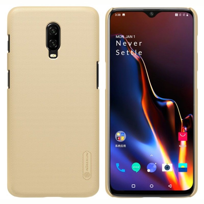 Cover Hoesje OnePlus 6T Goud Zwart Telefoonhoesje Stijve Frosted Nillkin