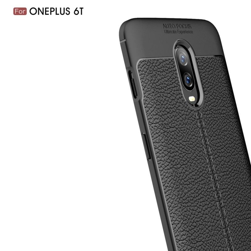 Cover Hoesje OnePlus 6T Rood Zwart Telefoonhoesje Dubbellijns Lychee Leereffect