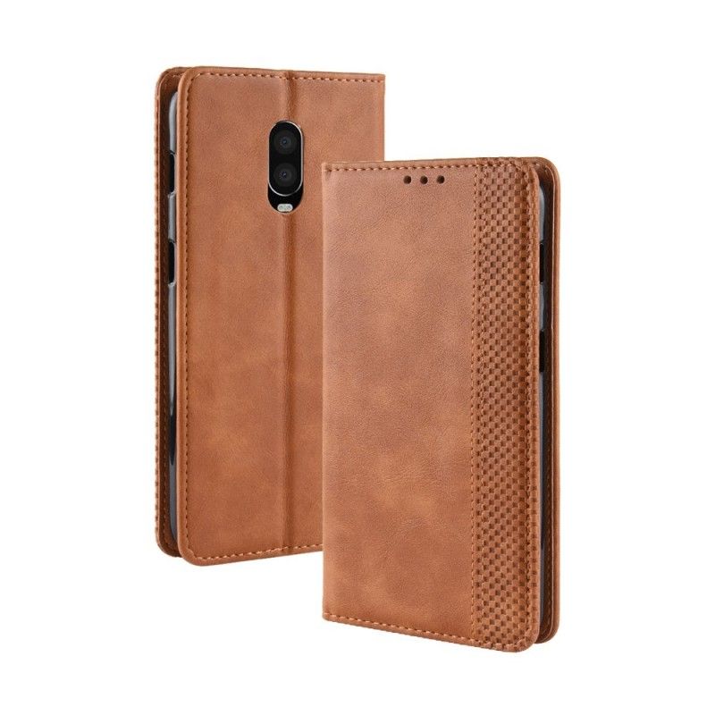 Folio-hoesje OnePlus 6T Bruin Zwart Gestileerd Vintage Leereffect