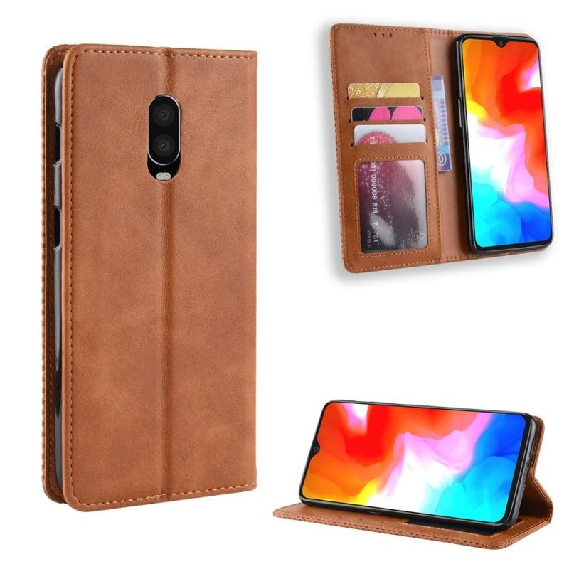 Folio-hoesje OnePlus 6T Bruin Zwart Gestileerd Vintage Leereffect