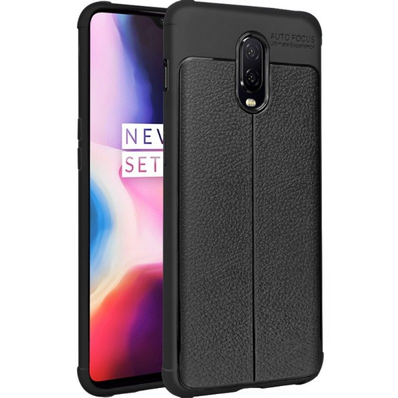 Hoesje OnePlus 6T Donkerblauw Zwart Imak Kunstleer Stiksels