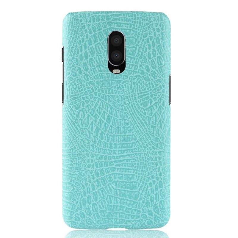 Hoesje OnePlus 6T Rood Zwart Krokodillenleer Effect