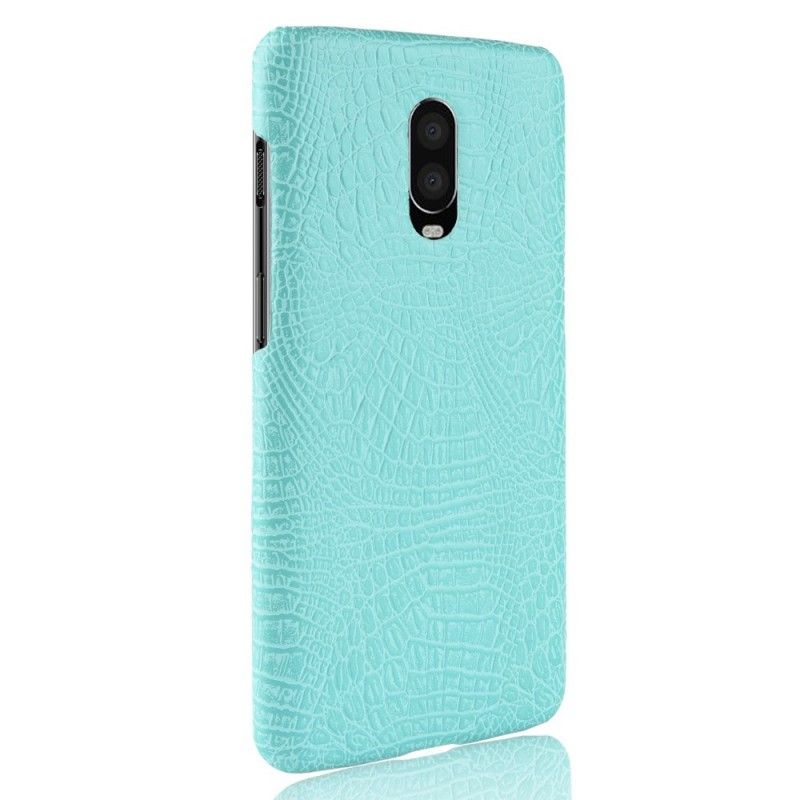 Hoesje OnePlus 6T Rood Zwart Krokodillenleer Effect