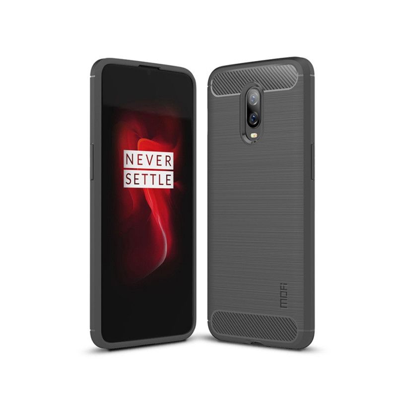 Hoesje voor OnePlus 6T Grijs Zwart Mofi Geborstelde Koolstofvezel