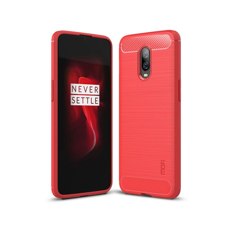 Hoesje voor OnePlus 6T Grijs Zwart Mofi Geborstelde Koolstofvezel