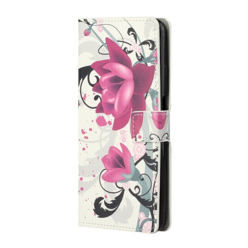 Leren Hoesje voor Xiaomi Mi 10T / 10T Pro Roze Magenta Tropische Bloemen