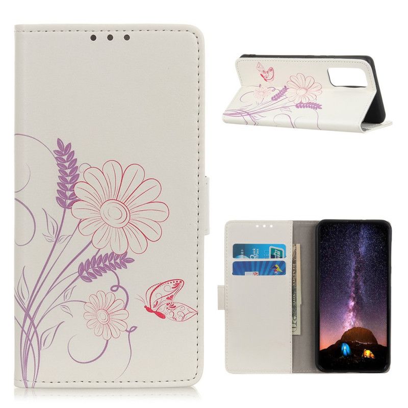 Leren Hoesje Xiaomi Mi 10T / 10T Pro Vlinders En Bloemen Tekenen