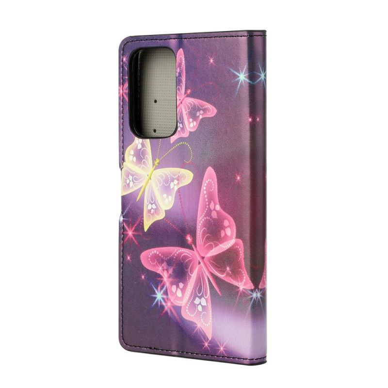 Leren Hoesje Xiaomi Mi 10T / 10T Pro Wit Zwart Vlinders En Bloemen