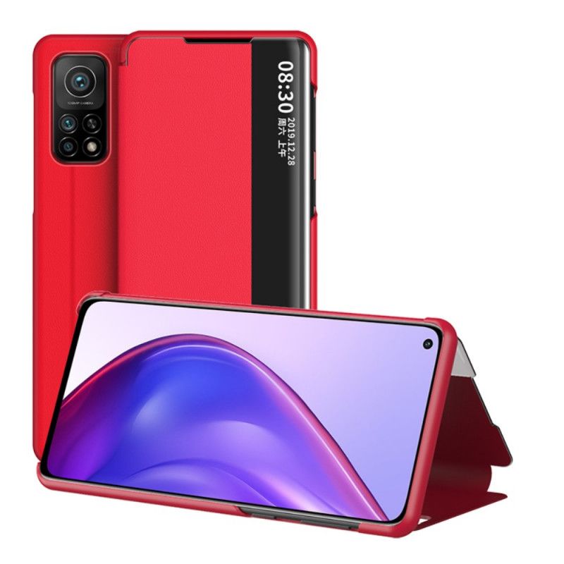 Zichtomslag Xiaomi Mi 10T / 10T Pro Rood Zwart Kunstleer Met Textuur