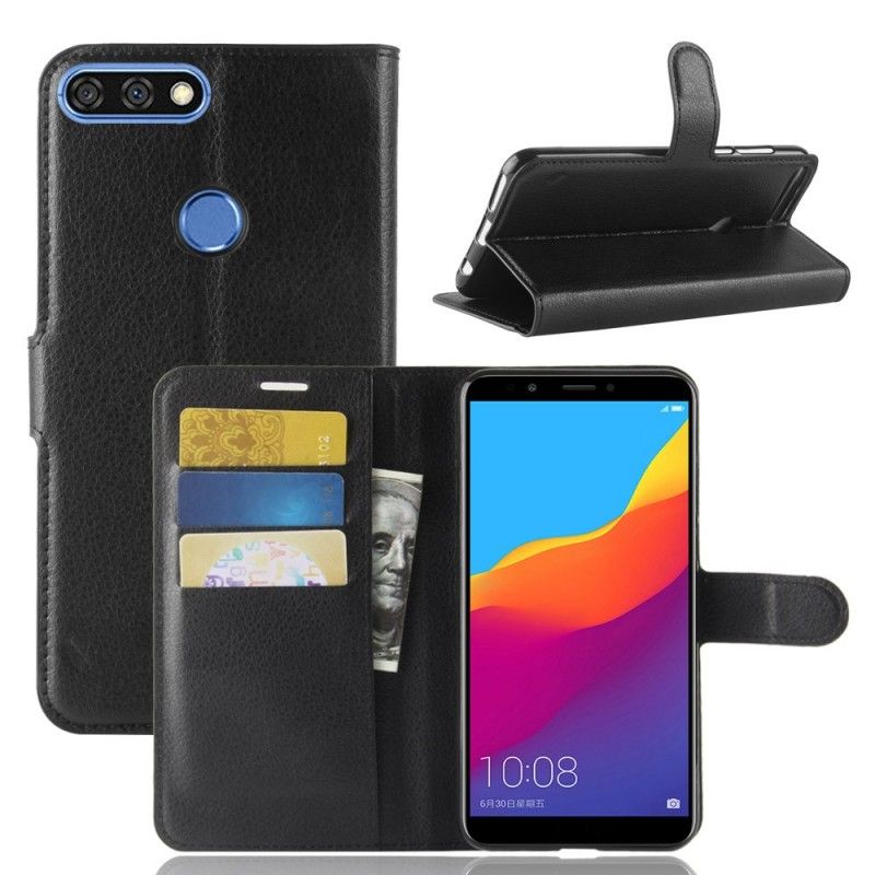 Flip Case Leren Huawei Y7 2018 Wit Zwart Klassiek