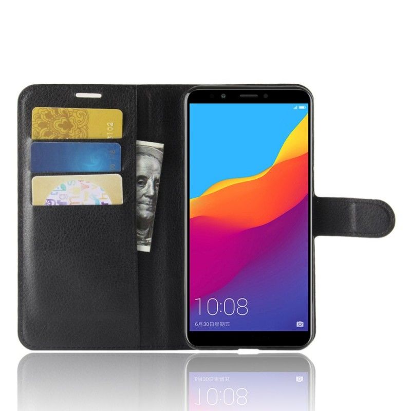 Flip Case Leren Huawei Y7 2018 Wit Zwart Klassiek