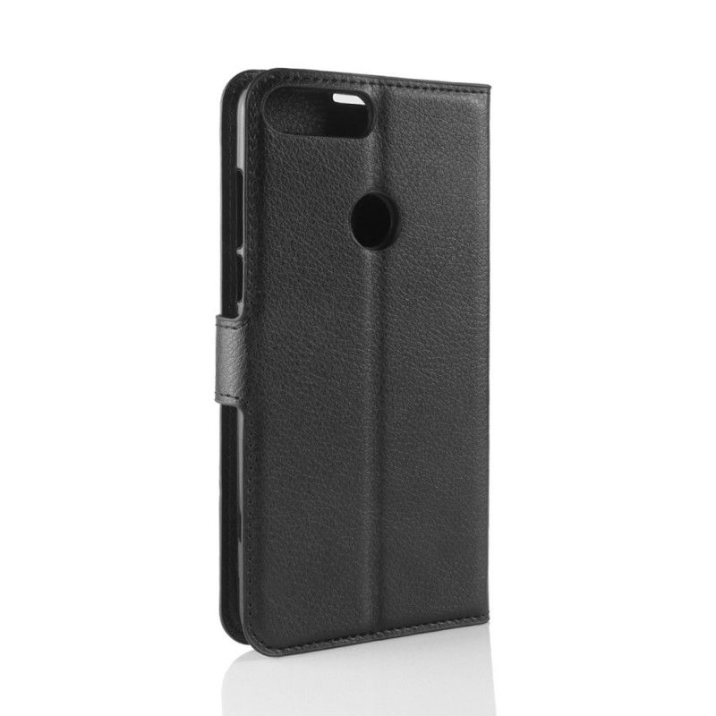 Flip Case Leren Huawei Y7 2018 Wit Zwart Klassiek