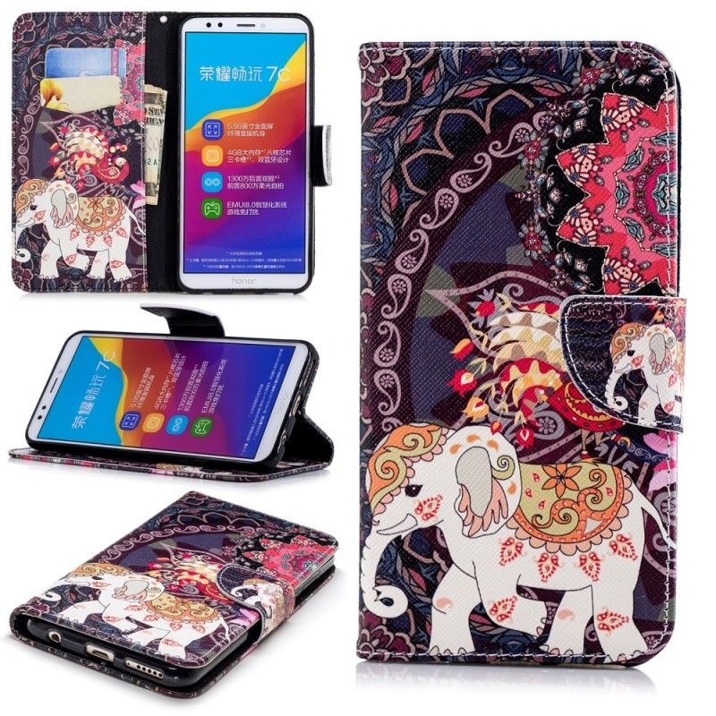 Leren Hoesje Huawei Y7 2018 Etnische Olifantenmandala