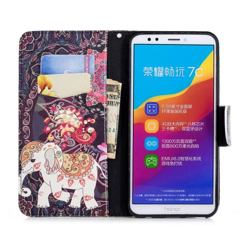 Leren Hoesje Huawei Y7 2018 Etnische Olifantenmandala