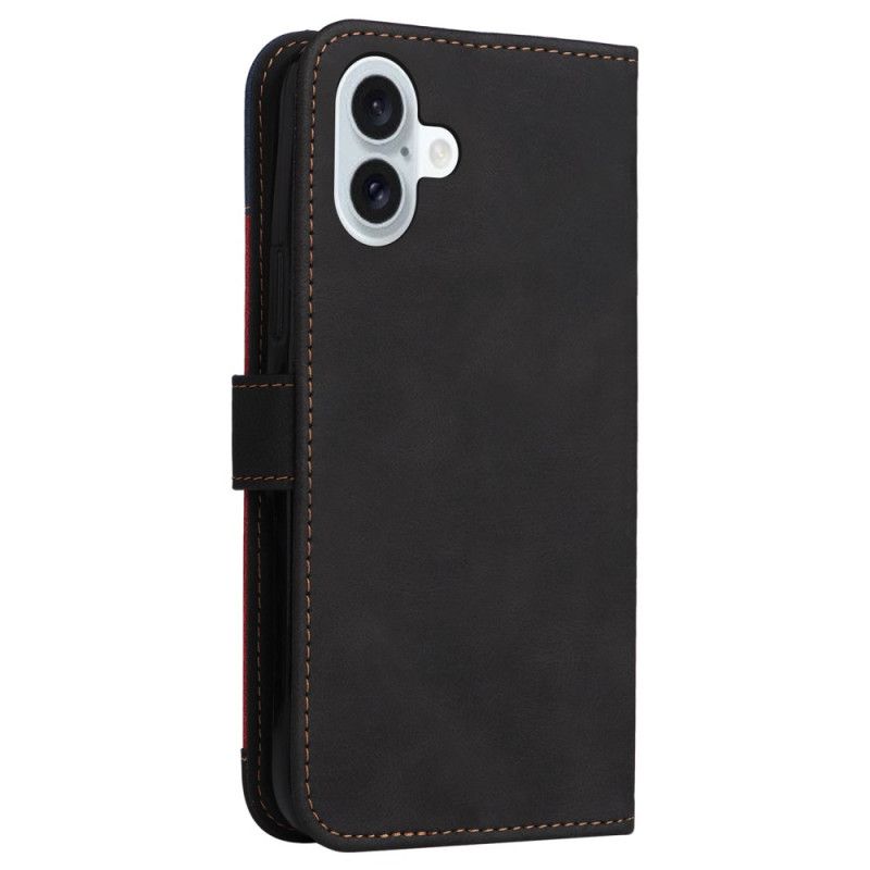 Flip Case Leren iPhone 16 Plus Driekleur Met Riem