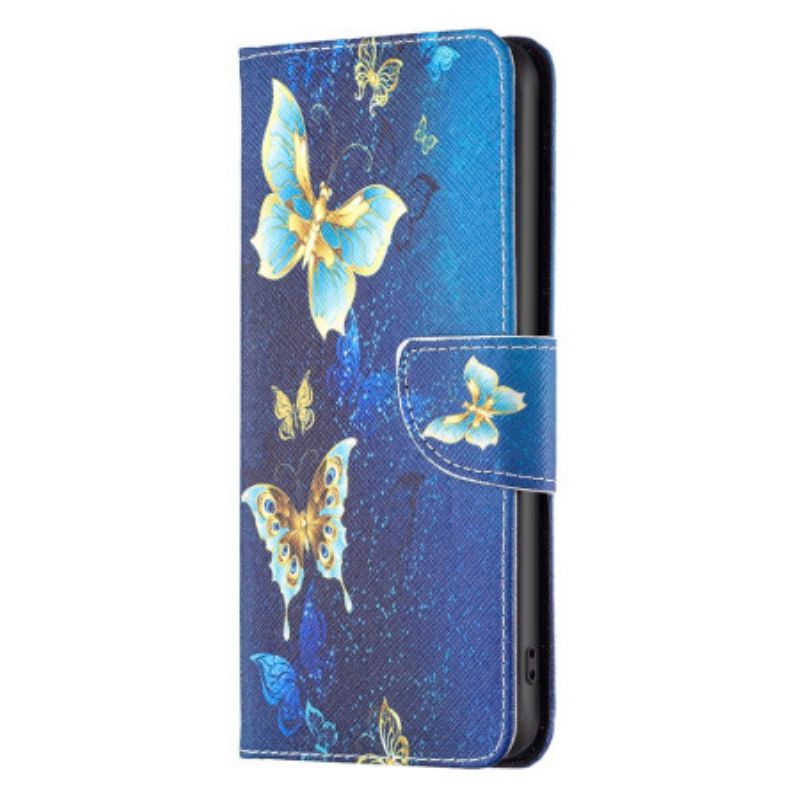 Flip Case Leren iPhone 16 Plus Gouden Vlinders