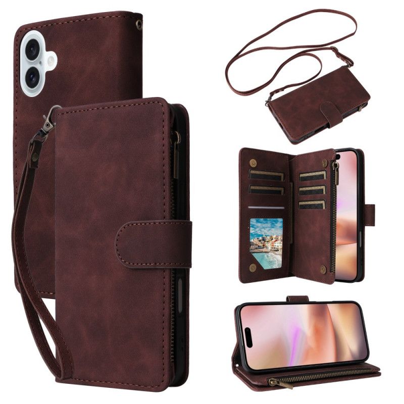 Flip Case Leren iPhone 16 Plus Met Portemonnee Met Ritsvak