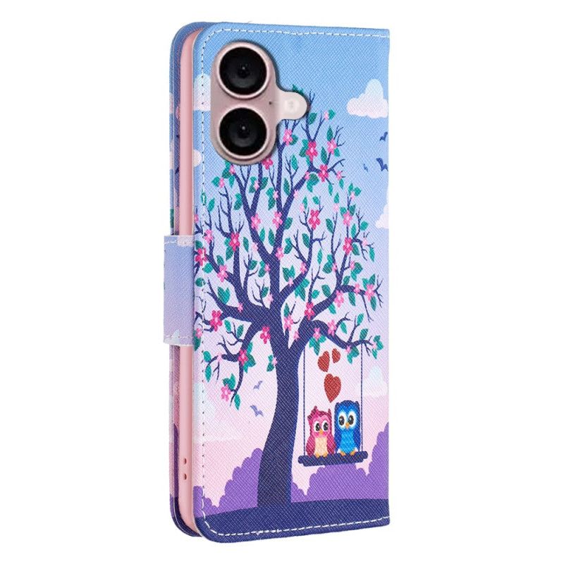 Flip Case Leren iPhone 16 Plus Twee Uilen