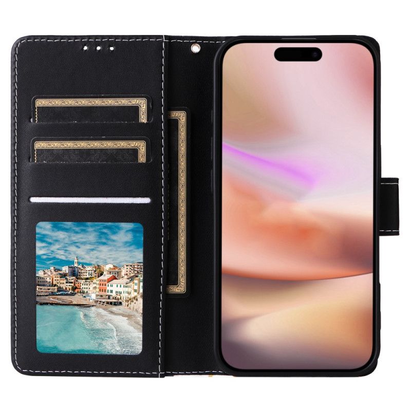 Folio-hoesje iPhone 16 Plus Telefoonhoesje Marmeren Stijl Met Riem