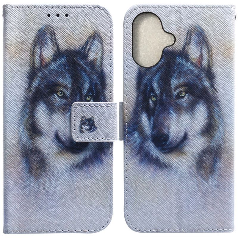 Folio-hoesje iPhone 16 Plus Waterverfwolf