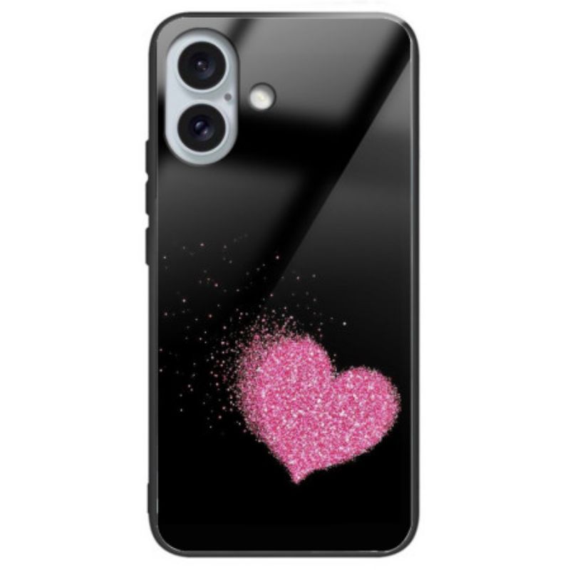 Hoesje iPhone 16 Plus Roze Hart Gehard Glas Bescherming Hoesje