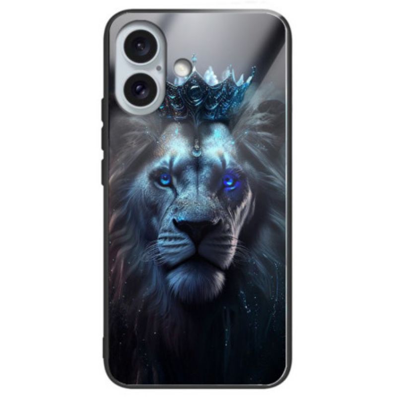 Hoesje Voor iPhone 16 Plus Blauwe Leeuw Gehard Glas