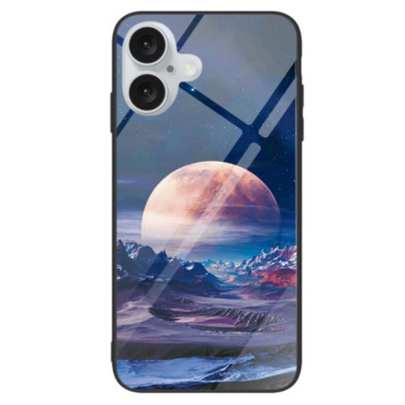 Hoesje Voor iPhone 16 Plus Wit Planeet Gehard Glas