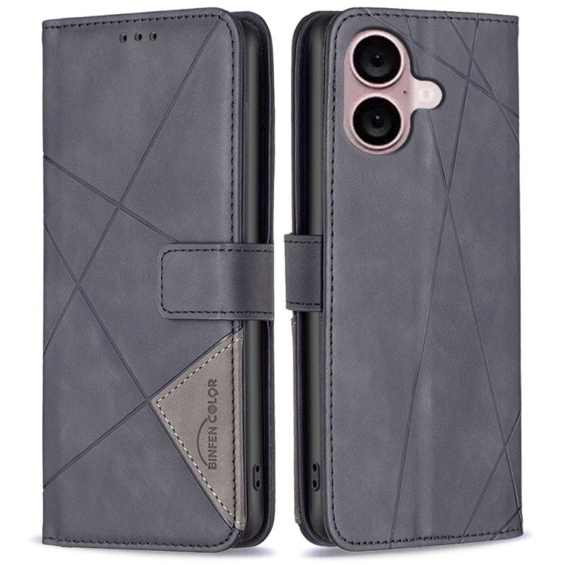 Leren Hoesje iPhone 16 Plus Binfen Kleur Geometrisch Patroon Bescherming Hoesje