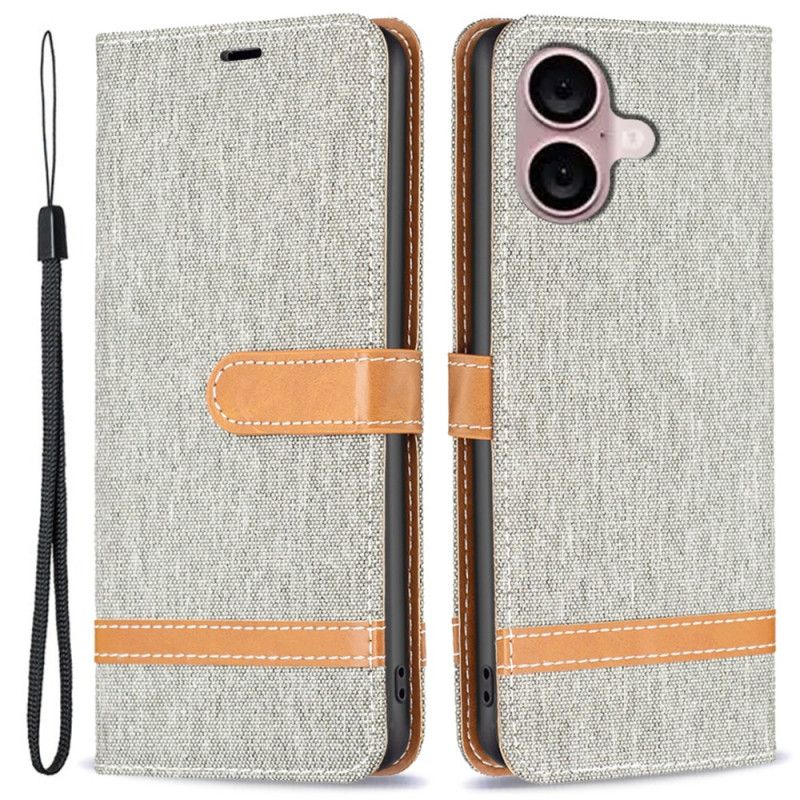 Leren Hoesje iPhone 16 Plus Jeansstof Met Bandjes