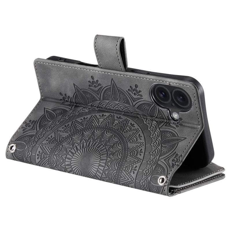 Leren Hoesje iPhone 16 Plus Mandala-portemonnee