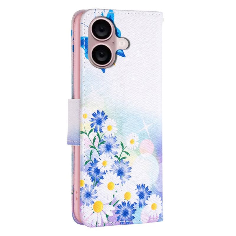 Leren Hoesje iPhone 16 Plus Patroon Met Vlinders En Bloemen