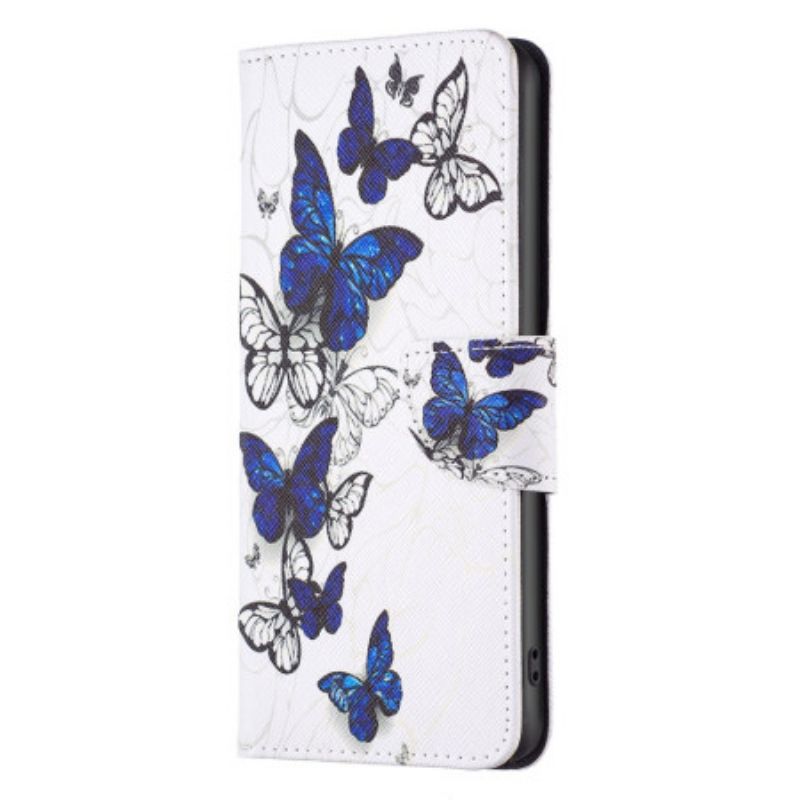 Leren Hoesje iPhone 16 Plus Portemonnee Met Vlinderprint