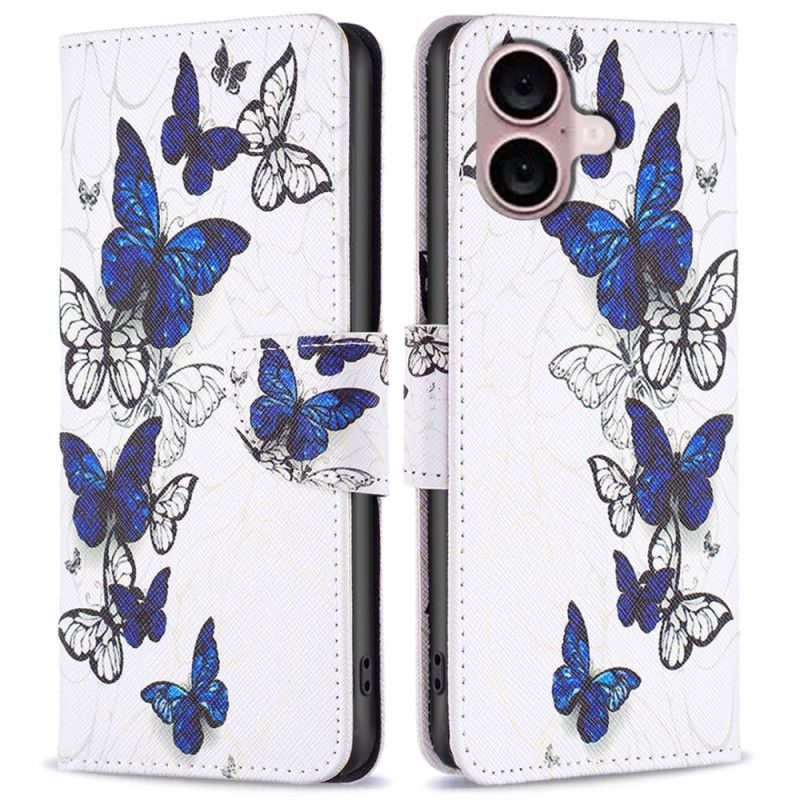 Leren Hoesje iPhone 16 Plus Portemonnee Met Vlinderprint