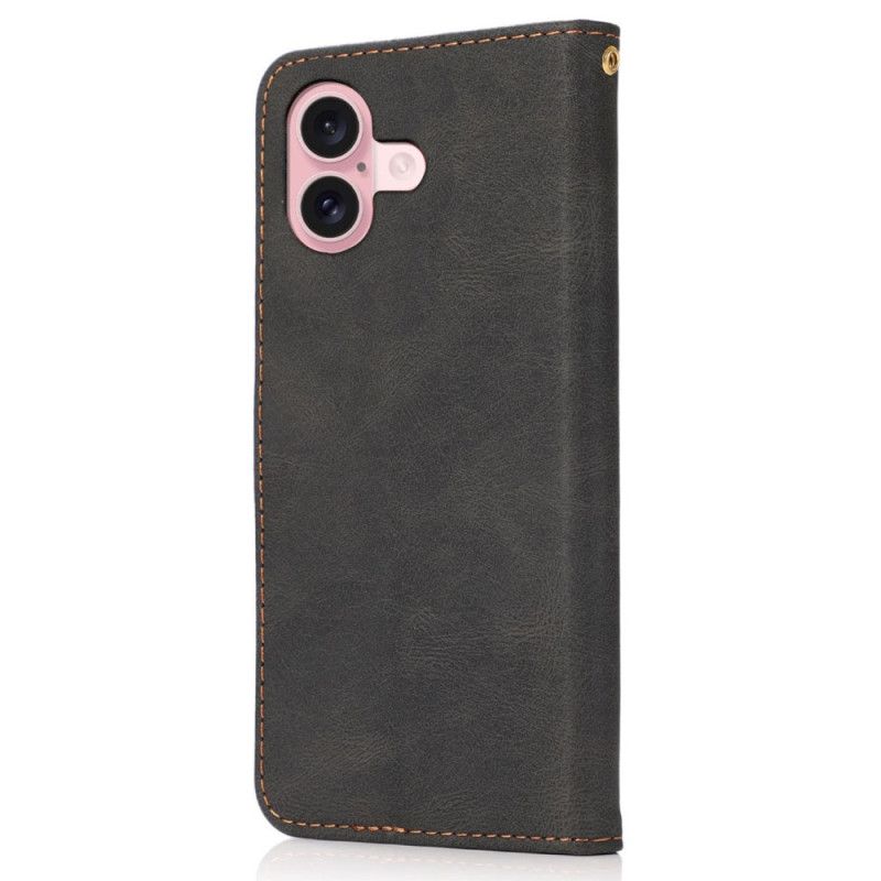 Leren Hoesje iPhone 16 Plus Tweekleurige Band